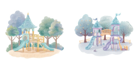 cute playground watercolour vector illustration