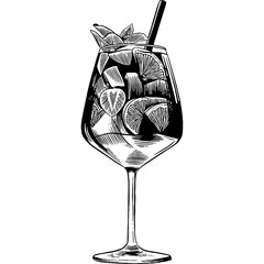 Hand drawn Sangria Cocktail Drink Sketch Illustration