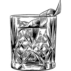 Hand drawn Negroni Cocktail Drink Sketch Illustration