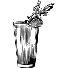 Hand drawn Bloody Mary Cocktail Drink Sketch Illustration