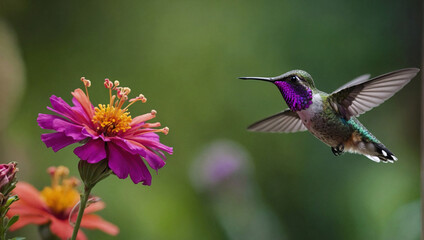 Naklejka premium Photo hummingbird at flight with colorful iridescent plumage and blurred generative ai