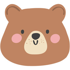 Cute Baby Bear Face Cartoon Illustration.  Adorable Wildlife Art