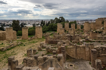 View of the archaeological site of Carthage located at Byrsa Hill, in the heart of the Tunis Governorate in Tunisia.