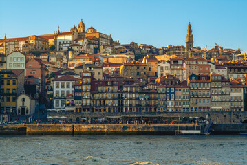 Scenery of Ribeira Square at Porto by Douro River, Portugal
