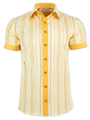 Naklejka premium Luxury Cream And Yellow Short Sleeve Men_s shirt With Stripes Pattern On Transparent Background