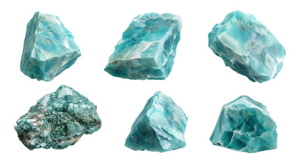 Amazonite Gemstone Collection: Natural Crystals in Vibrant Turquoise & Green, Isolated on Transparent Background - Perfect for Jewelry & Graphic Designs
