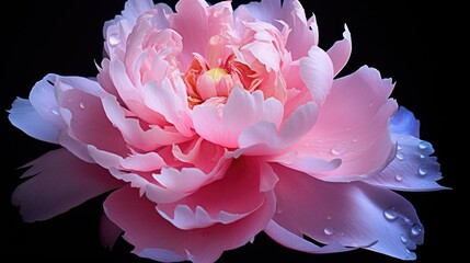Beautiful fresh pink peony flower in full bloom, close-up. Summer natural floral background.