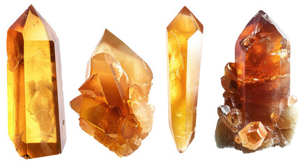 Amber Jewels: Precious Gemstones in Digital Art 3D Renderings, Isolated on Transparent Backgrounds for Luxury Designs and Decorations
