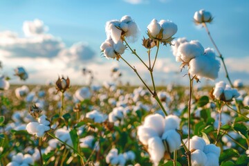 Branch of ripe cotton on the cotton field.