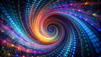 A swirling vortex of colorful code, with binary digits and lines of code forming a mesmerizing pattern.