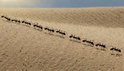 Fototapeta na wymiar Ants in the desert run in hundreds in a row