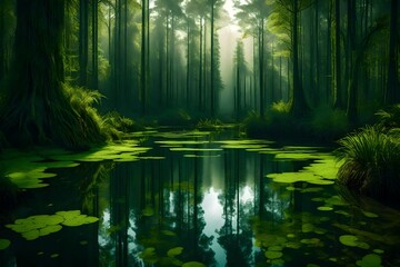 Fototapeta na wymiar Green swamp landscape