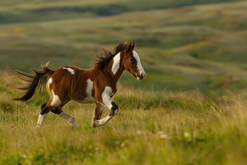 Fototapeta premium A spirited colt galloping freely across a verdant meadow