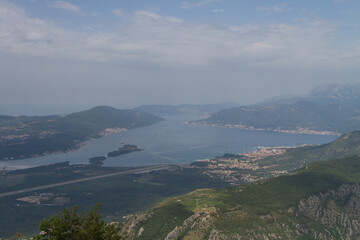 Fototapeta na wymiar view from the mountain to the runway of Tivat airport Montenegro in summer