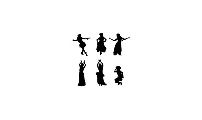 Hawaiian dancer silhouettes, symbol of Hawaiian dancer girls, Hawaiian dancer girl set of illustration vector,