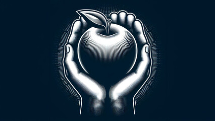 Healthy Snack: Vibrant Illustration of a Hand Grasping a Fresh Apple, Promoting Wellness and Nutrition.