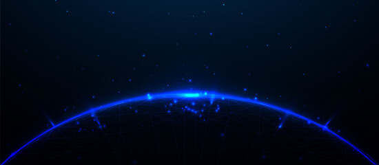 Abstract world map. Global business data connections. Telecommunication network map. lines and triangles, point connecting network on blue background. Illustration vector