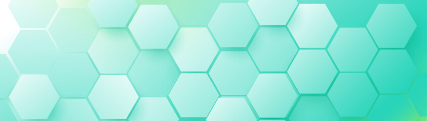 Abstract green hexagon texture background. Clean futuristic technology banner. Modern minimal trendy horizontal. Vector illustration