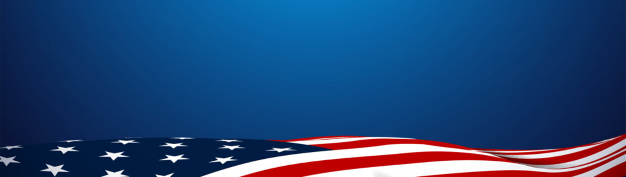 American flag waving on blue background. Vector illustration