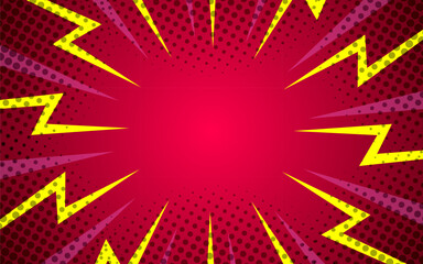 Halftone lightning explosion pop art comic background. Cartoon Vector Illustration
