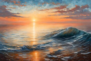 Fototapeta na wymiar A tranquil seascape with a setting sun, evoking the calmness of love's embrace