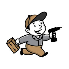 running handyman holding a drill.