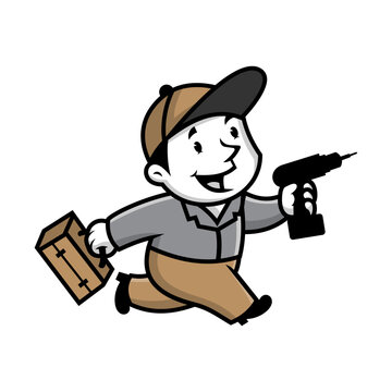 recommend clip art: running handyman holding a drill.