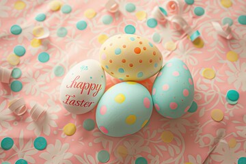Fototapeta na wymiar Colorful Easter Egg Basket mystery. Happy easter Seedlings bunny. 3d Clear space hare rabbit illustration design. Cute Eggstatic festive card Easter egg dyeing with copy space wallpaper backdrop