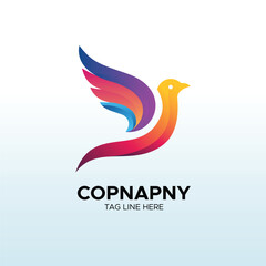 Obraz premium Colorful gradient bird logo template, modern flying dove vector emblem, vibrant phoenix identity symbol for business branding