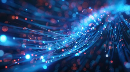 Abstract tech background with illuminated fiber optic connections - obrazy, fototapety, plakaty