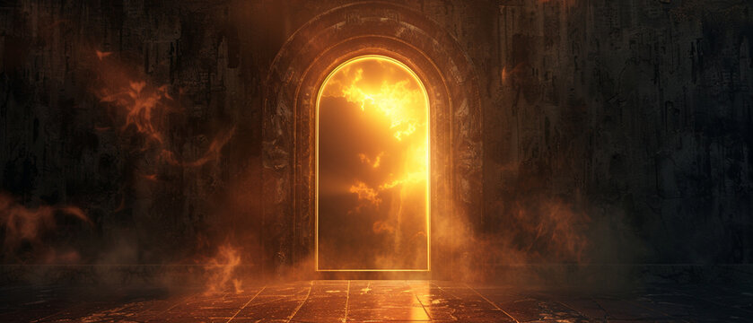 A celestial door glowing with divine light