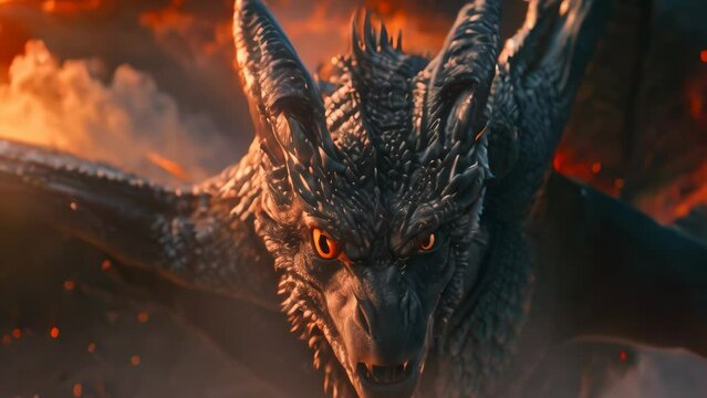 scary fire dragon. 4k video