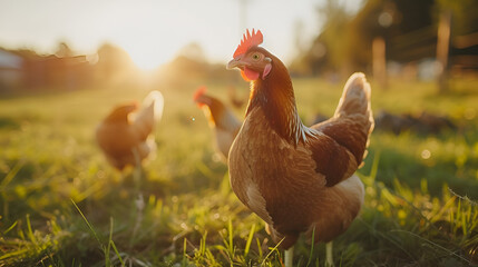 Chickens on traditional free range poultry farm, generative ai - obrazy, fototapety, plakaty