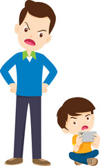 parent angry scold to kid addicted mobile phone