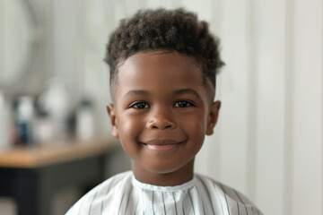 Portrait of a little boy in a barbershop