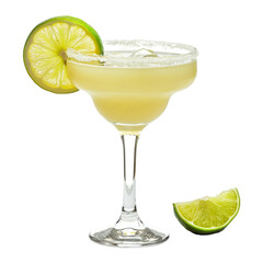 margarita in glass with lemon on transparent background