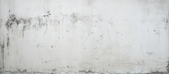 A black and white photograph featuring a weathered white wall with a textured, grungy surface. The wall occupies the entire frame, showcasing its worn and aged appearance. - obrazy, fototapety, plakaty