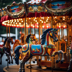 Fototapeta na wymiar A colorful carousel at a carnival. 