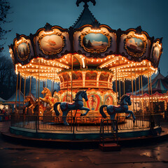 A colorful carousel at a carnival. 