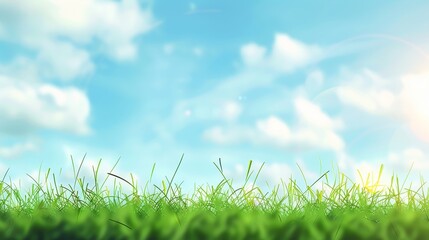 Fototapeta premium Beautiful blurred background green grass under blue skies 