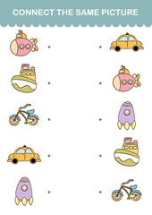 Vector transportation printable activity for kids.