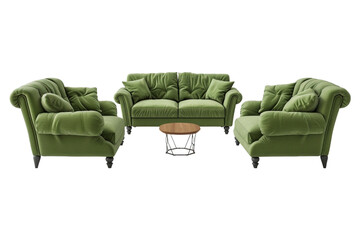green sofa set on transparent background
