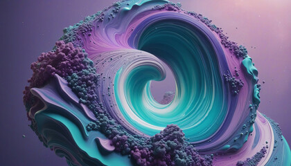 interplanetary dust cloud in teal and violet abstract colorful shape, 3d render style, isolated on a transparent background