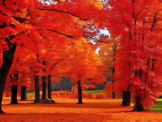 Photo sur Plexiglas Rouge 2 colorful autumn landscape with trees displaying a range of vibrant red, orange, and yellow hues