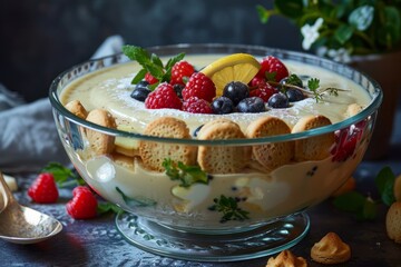 Creamy Buttermilk Koldskal with Fresh Berries and Biscuits