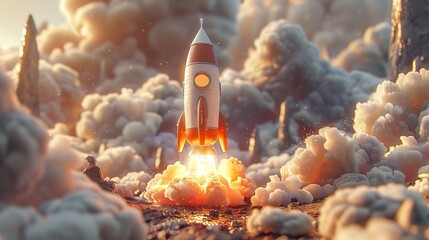 Cartoon rocket launched into space