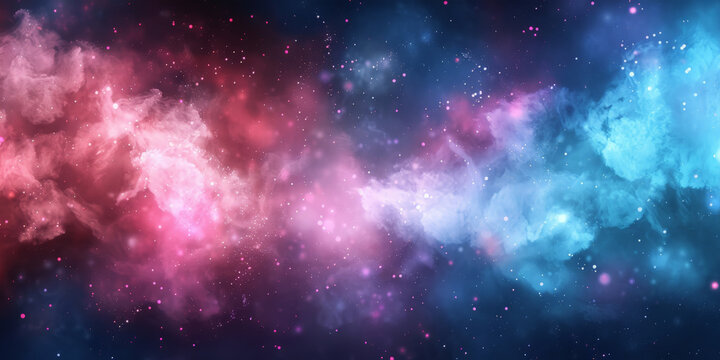 pink and blue soft clouds sky watercolor background.red and blue white background with stars in dust, red blue glitter sparkle , circle bokeh, defocused, blue red space galaxy , nebula, cosmos banner