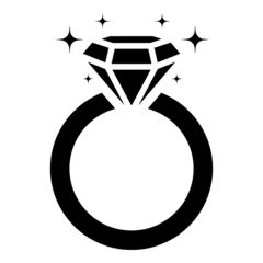 Zelfklevend Fotobehang Diamond engagement ring icon, diamond wedding ring © natrot