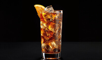 long island iced tea displayed on a glass. cocktail alcohol photography product.