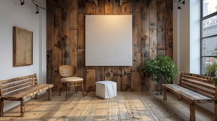 Fototapeta premium Square canvas frame on white wall in the exhibition room